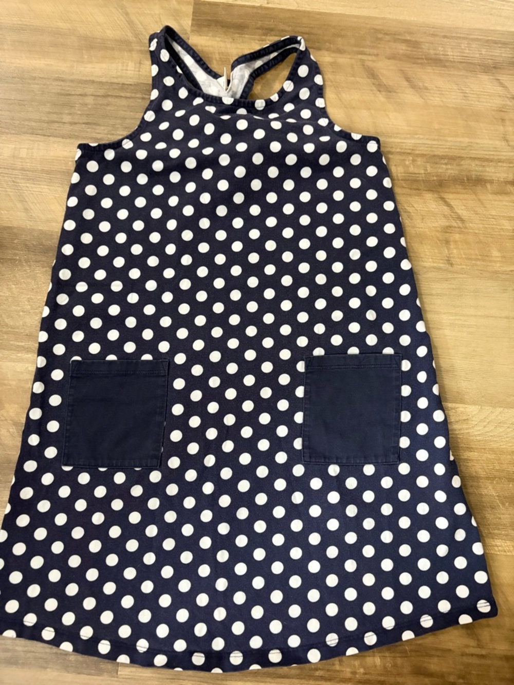 Hanna Andersson Navy Blue and White Polka Dot Tank Dress
